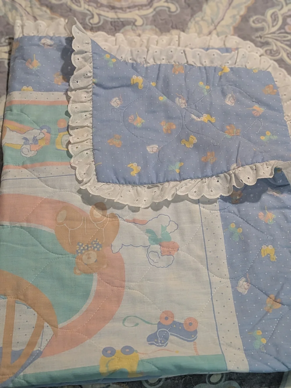 Nursery Baby Blanket - Pastel Blue Bedtime Train & Toys